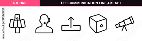 Telecommunication and customer support line icon set