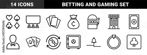 Casino and gambling minimalist outline icons