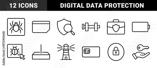 Minimalist security and protection outline icons grid