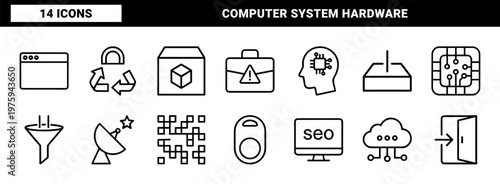 Information technology and network security thin line icon set