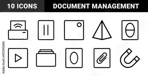 Minimalist document and business management line icon set