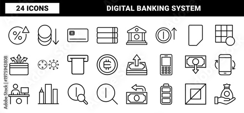 Minimalist banking and finance line icon set