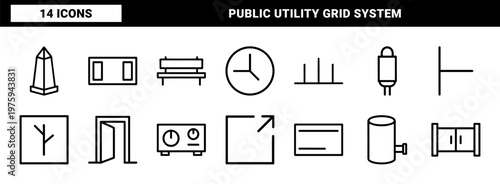 Minimalist urban infrastructure and city service outline icons