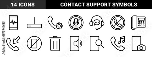 Minimalist communication and telephone service outline icon set