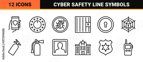 Minimalist security and cyber protection line icons set