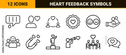 Minimalist social media engagement and emotional feedback line icons