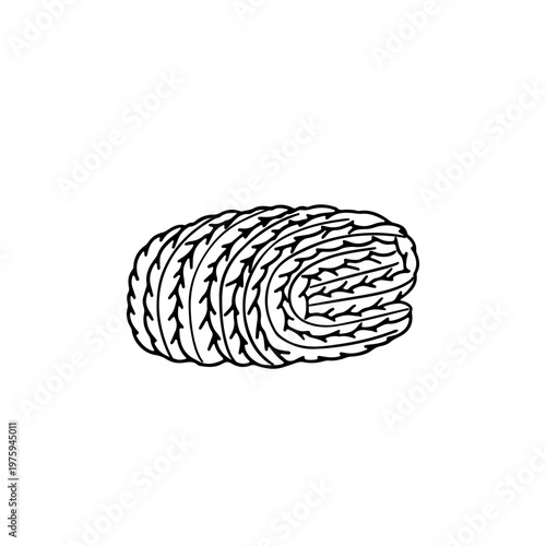 Hand drawn doodle black and white folded knitted scarf or blanket icon. Line art monochrome woolen shawl drawing