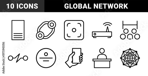 Global network and communication line icon set