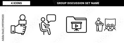 Public speaking and verbal communication solid icon set