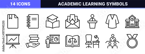 Minimalist education and university line icons for academic learning