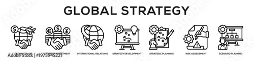 Global Strategy web banner icon illustration concept