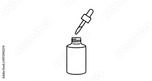A minimalist line art illustration of a dropper bottle with a dropper