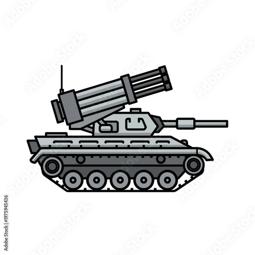Modern rocket launcher tank illustration, military vehicle, armored vehicle, vector art