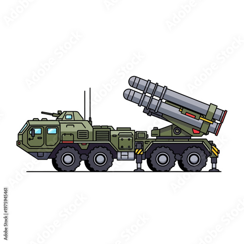Pixel Art Military Rocket Launcher Truck