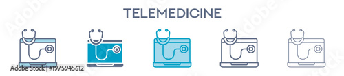 Telemedicine Element For Design Graphic - Multi Styles. Vector Illustration Of Two Colored And Black. Multiple Icons Designs Can Be Used For Mobile, Ui, Web 