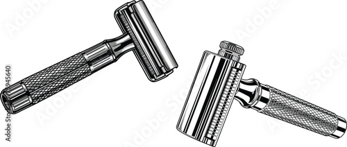 Classic safety razor shaving tool isolated vintage grooming equipment metal razor illustration barber accessory traditional wet shaving concept design