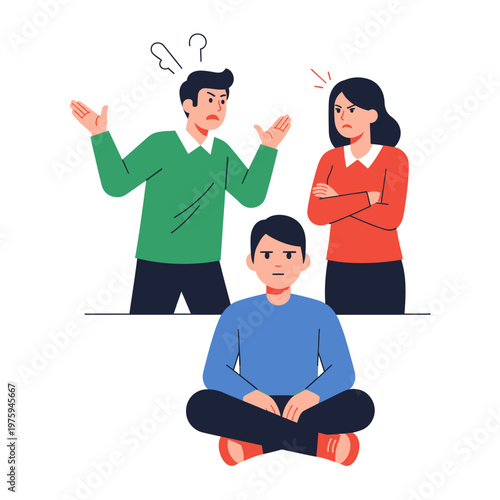 Family conflict, parents arguing, child upset, domestic dispute, emotional stress