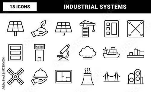 Minimalist industrial and infrastructure outline icon set