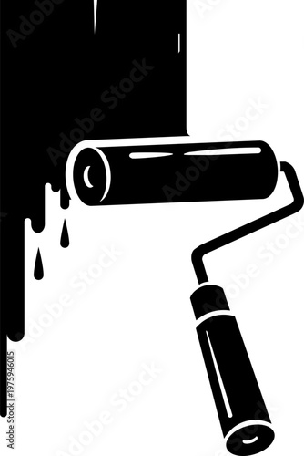 Paint Roller Icon with Dripping Paint Wall Painting Home Renovation Concept