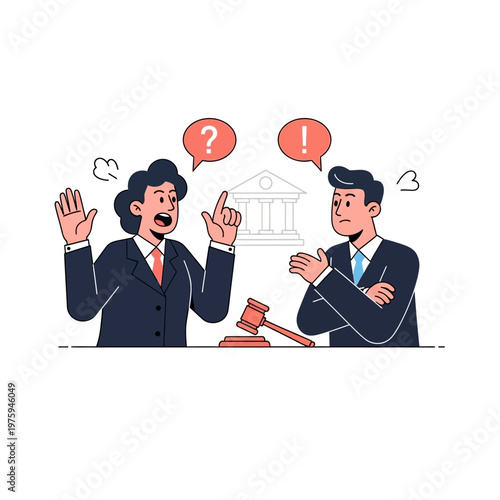 Lawyers arguing in court, legal dispute, justice concept