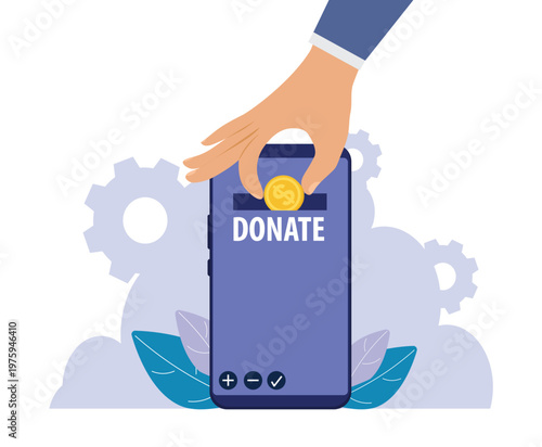 Donating money by online payments. Charity fundraising concept