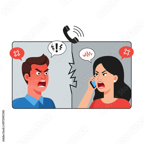 Angry Couple Arguing on Phone Call, Relationship Conflict, Communication Breakdown