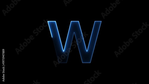 Glowing neon letter 'W' symbol, a shiny light font illustration on a black background English alphabet education type word writing letter text effect smooth footage sign symbol with black background