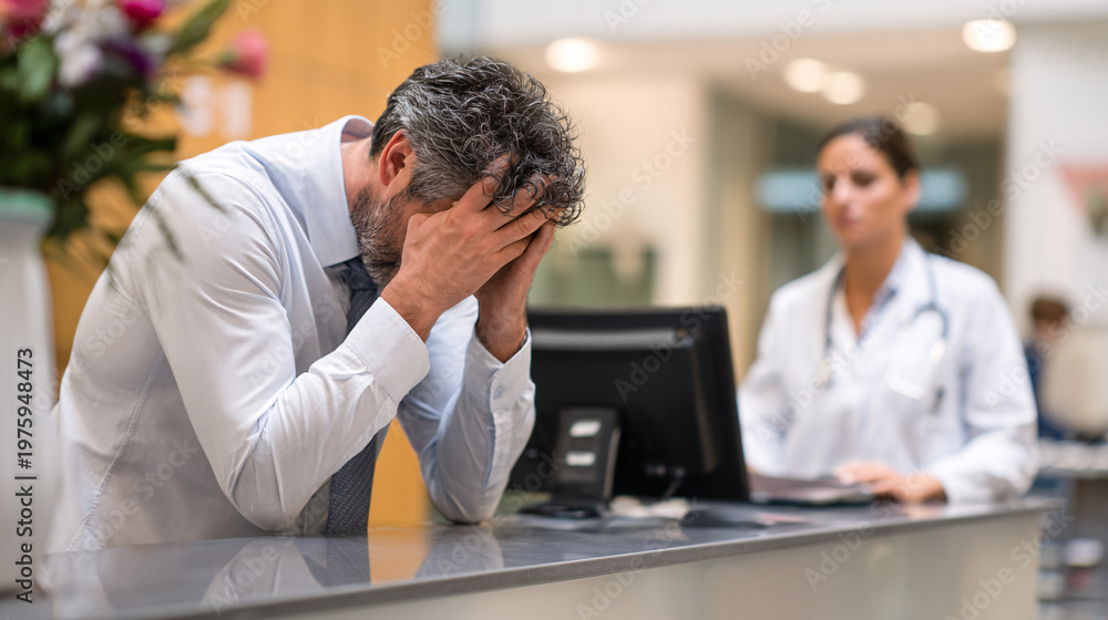 Fototapeta premium Stressed Patient at Clinic Reception