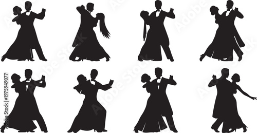 Silhouettes of nine people dancing Charleston