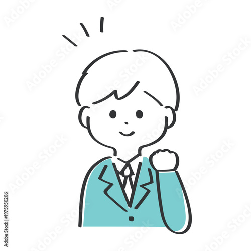 片手でガッツポーズを作る若いビジネスマン