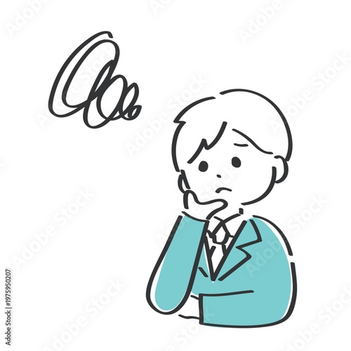 顎に手を当てて考え事をしているビジネスマン