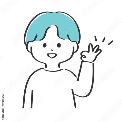 グッドのポーズをする若い男性のかわいいイラスト