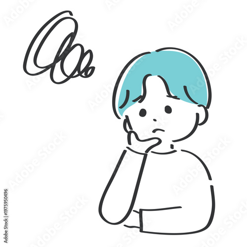 顎に手を当てて悩んでいる男性