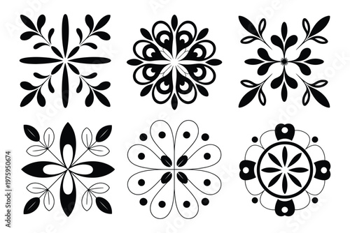 Hand-drawn decorative mandala elements set, featuring intricate circular patterns and ornamental designs, vector illustrations perfect for coloring books, spiritual artwork