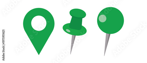 Set of Green Map Pointer and Push Pin Icons