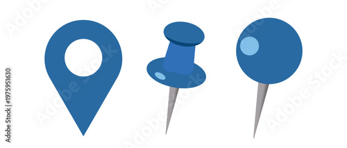 Set of Blue Map Pointer and Push Pin Icons