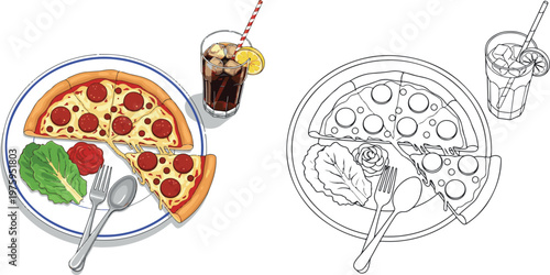 pizza with slice vector illustration hand drawn clipart and lineart