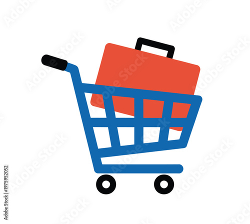 Shopping cart with red products, editable vector artwork of a filled cart, perfect for sales, promotions, shopping apps, and retail graphics.
