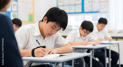 Free Download East Asian Students Writing Exam in a Classroom Environment - GFXLoad