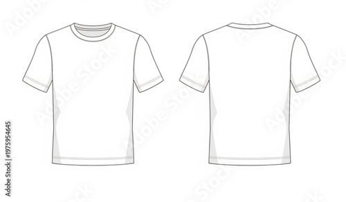Blank white t shirt template vector with front and back view apparel mockup