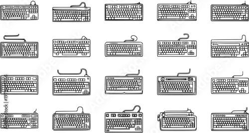 Tableau sur toile Diverse Computer Keyboards Black and White Line Art Icons Collection for Technol