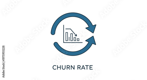 Churn rate icon with decreasing graph and circular arrows on white background