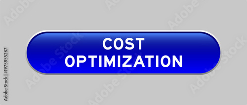 Blue color capsule shape button with word cost optimization on gray background