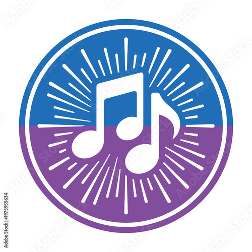 Music notes logo with blue and purple gradient background and white lines