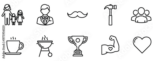 Father's day baseball vector icons family sports celebration line art