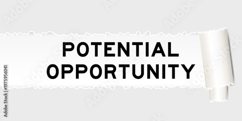 Ripped gray paper background that have word potential opportunity under torn part