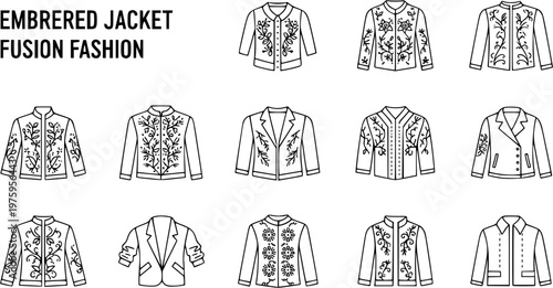 Embroidered Jacket Fusion Fashion Line Art Icons - Fashion Apparel Design Elements