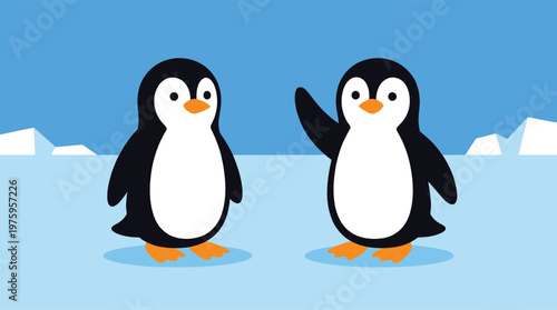 Two cartoon penguins on ice.