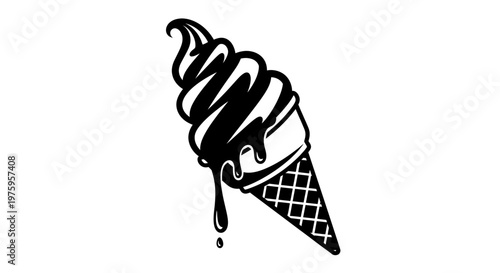 Delicious Melting Ice Cream Cone Dessert Treat.