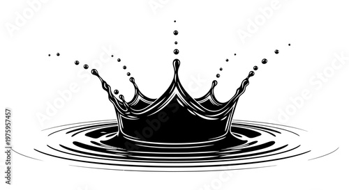 Dynamic black liquid splash forming a crown shape on a white background.